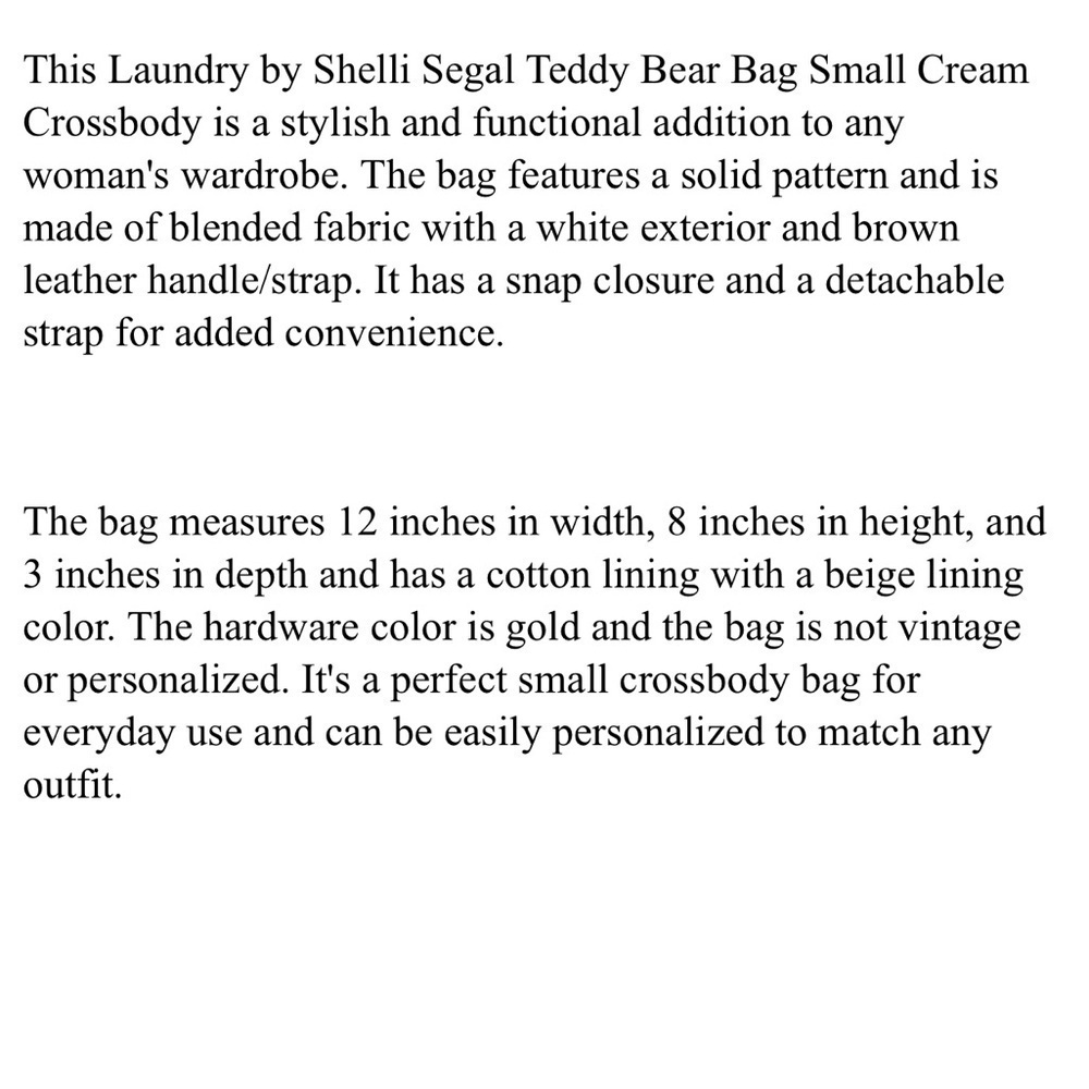 Laundry By Shelli Segal Teddy Bear Bag Purse Small Cream Crossbody Fuzzy Leather - Picture 6 of 6